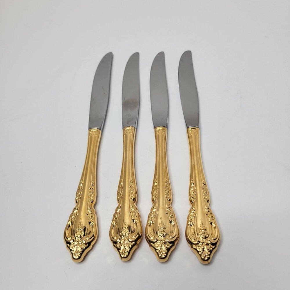 Oneida Community Golden Brahms Gold Electroplate Flatware Set of 4 Knives